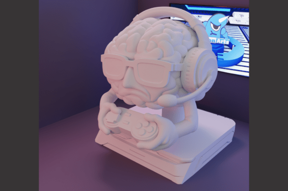 Cartoon Gamer Brain: A Unique 3D Design for Gamers