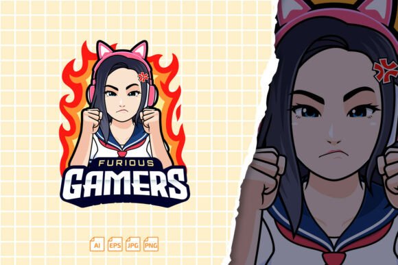 Cute Angry Gamer Girl Logo