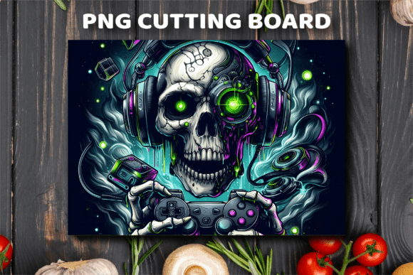 Cyber Gaming Skull Art Cutting Board