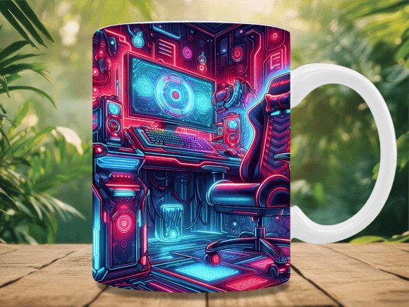 Cyberpunk Gaming Room Neon Mug Wrap: A Must-Have for Custom Mug Creators