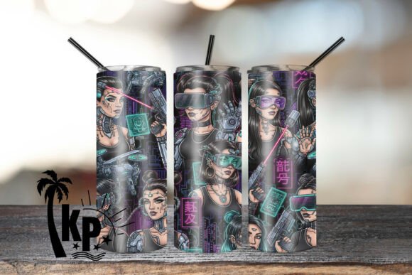 Cyberpunk Girl Gang Tumbler Wrap PNG: A Bold Statement for the Futuristic Trendsetter