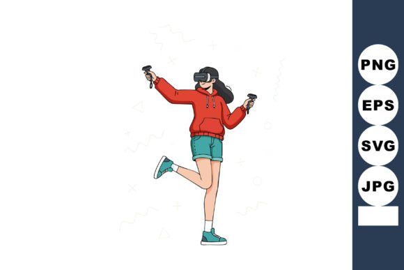 Girl Wearing Virtual Reality Headset Pla