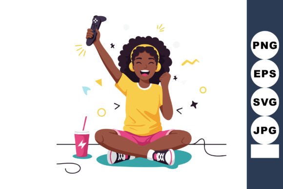 Happy Girl Playing Video Games in Yellow