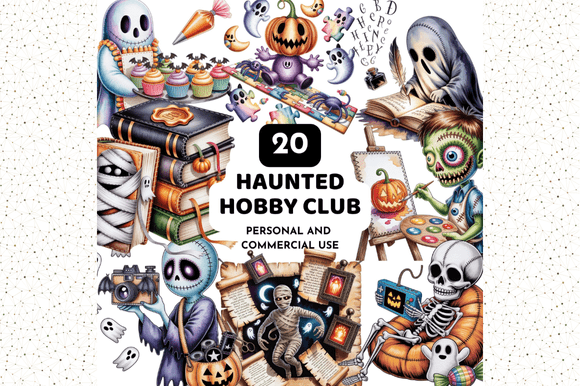 Haunted Hobby Club Clipart, Crafting PNG: Spooky Fun for Creative Projects