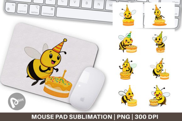 Mouse Pad Bee with Birthday Cake