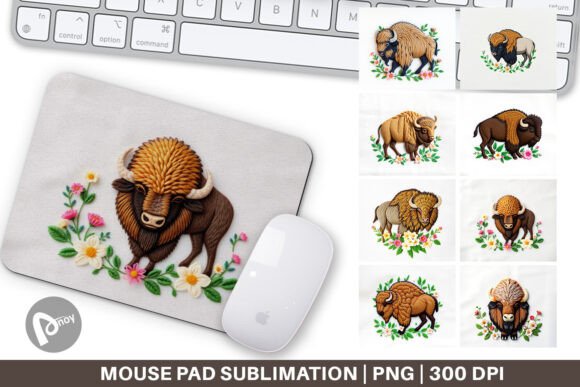 Mouse Pad Bison Embroidery