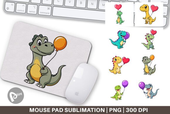 Mouse Pad Dino with Balloon