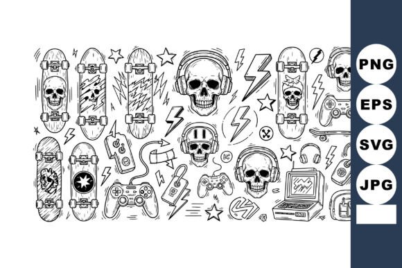 Skull and Lightning Bolt Skateboard Skat